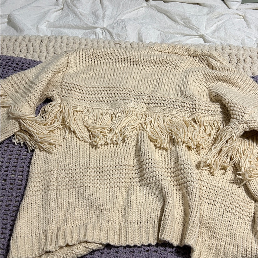 12th Tribe Cream Fringe Cardigan - Picture 4 of 4
